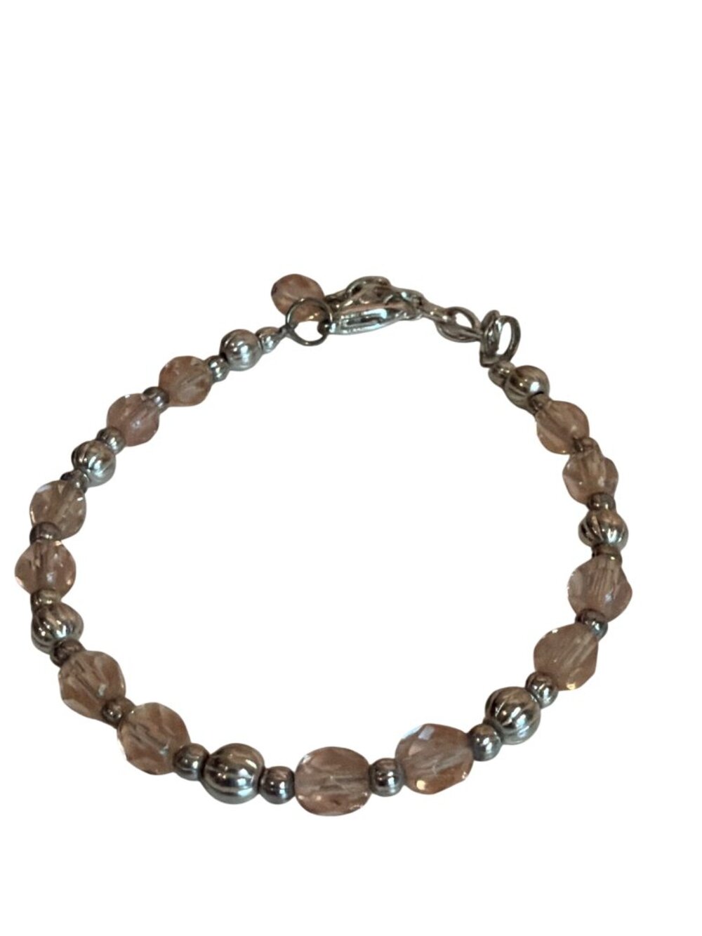 Faceted Glass Silver-Tone Beaded Bracelet Lobster Clasp Closure Fairy Kei